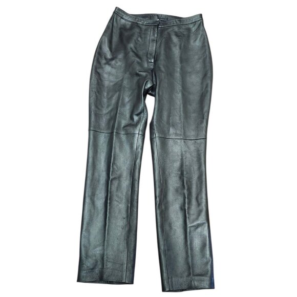 Adrienne Vittadini Pants Womens Shimmery Black Leather High Rise Straight - Picture 2 of 11